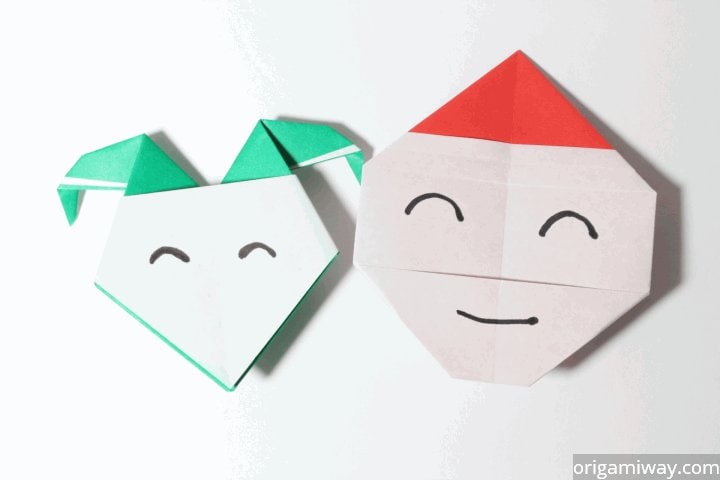 Origami Elf with Origami Santa