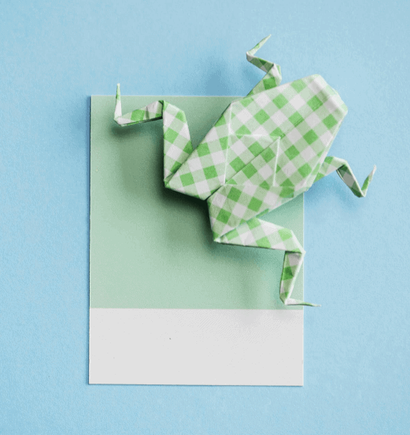 green and white frog origami