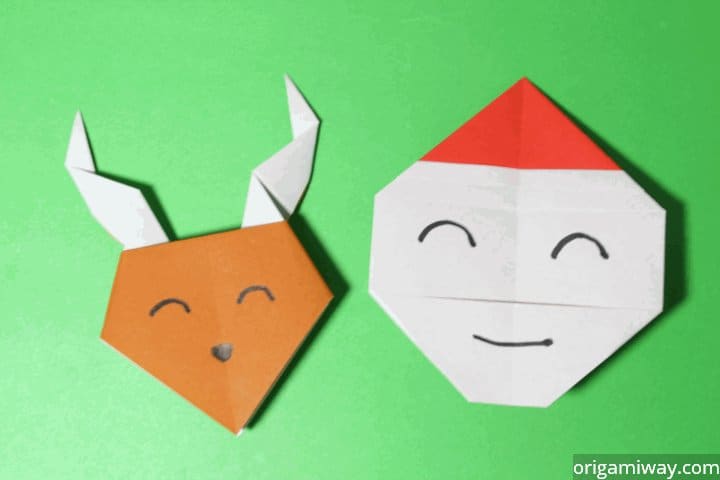 Origami Reindeer with Origami Santa